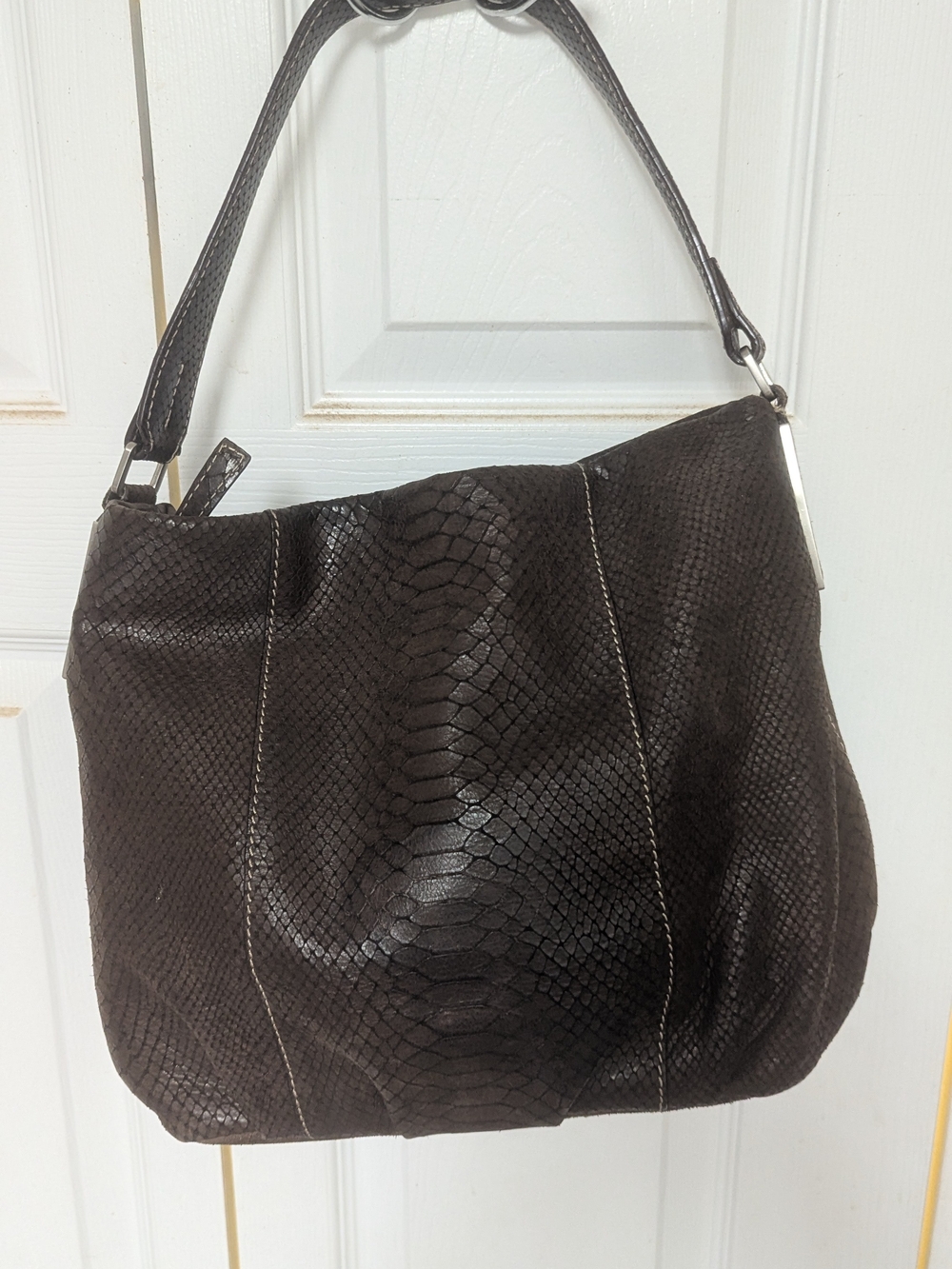 Calvin Klein Chocolate Brown Leather/Snakeskin Pattern Purse /Handbag